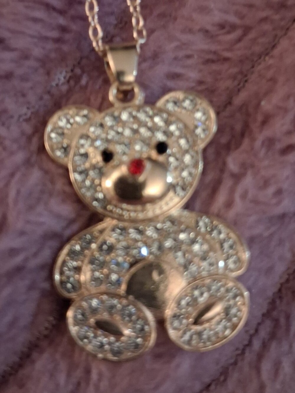 Gold Teddy Bear White Topaz Pendant Necklace  Gold/ Sterling